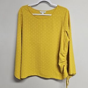 Counterparts Mustard Yellow Swiss Dot Long Sleeve Side Scrunch Blouse
